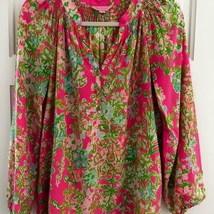 Lilly Pulitzer Elsa Top Southern Charm Floral Pink and Green Sz XS